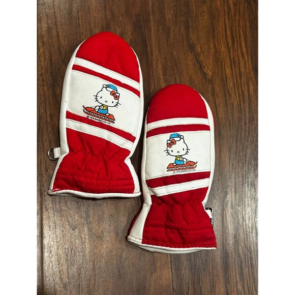 RARE! Vintage Hello Kitty Red & White Ski Mittens By Sanrio 1976 Youth M